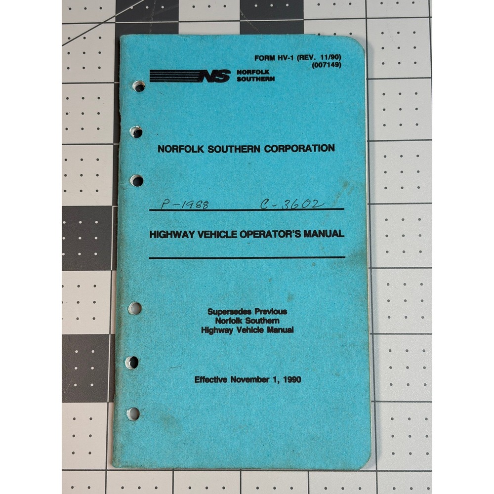 Vintage 1990 Norfolk Southern Highway Vehicle Operator's Manual Form HV-1 Blue